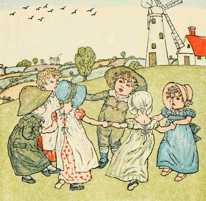 Ring a ring o' roses, A pocketful of posies, Tisha! tisha! We all fall  down. from ' Mother Goose The old nursery rhymes ' illustrated by Arthur  Rackham, Published in 1913 Stock Photo - Alamy
